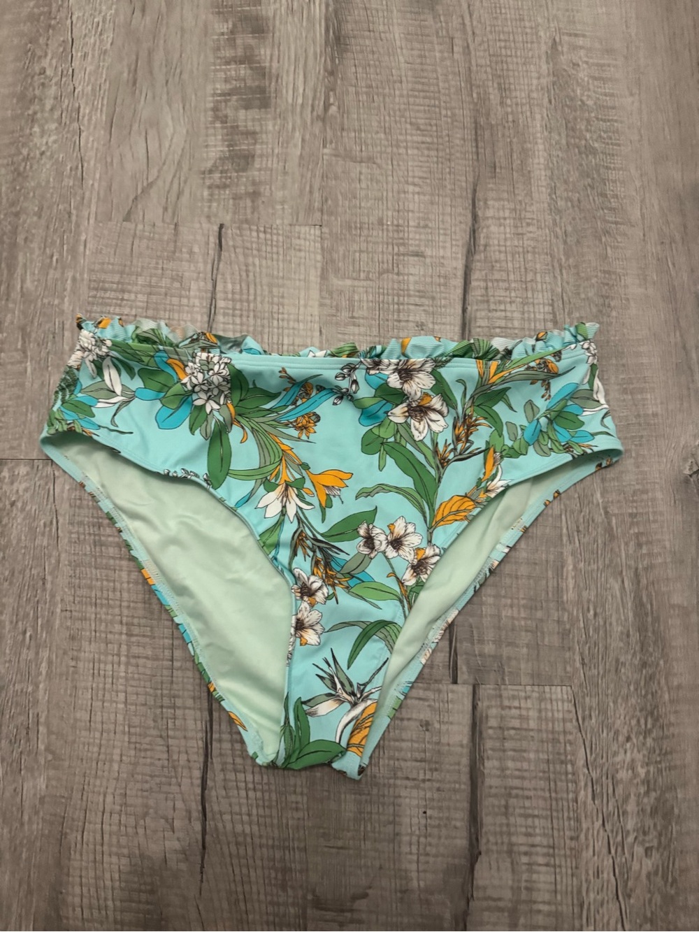 Cupshe Mint Green Tropical Floral High-Waist Bikini Bottoms